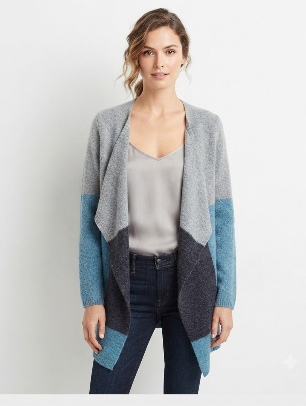 John Paul Richard‎ Asymmetrical Colorblock Open Cardigan Size Extra Large
